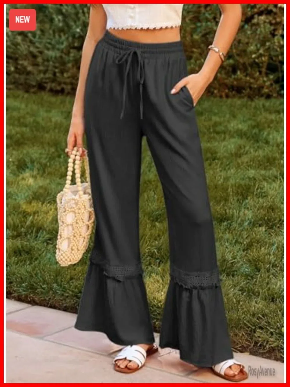 High Waisted Wide Leg Lace Trousers with Pockets